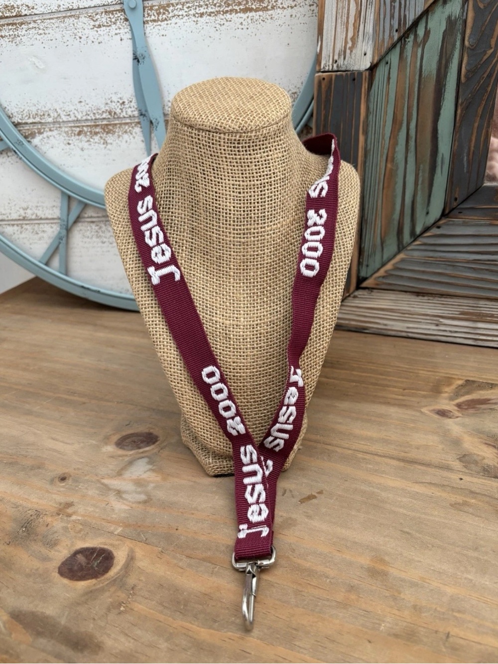 Burgundy embroidery White Lettering Jesus 2000 18” lanyard NEW!